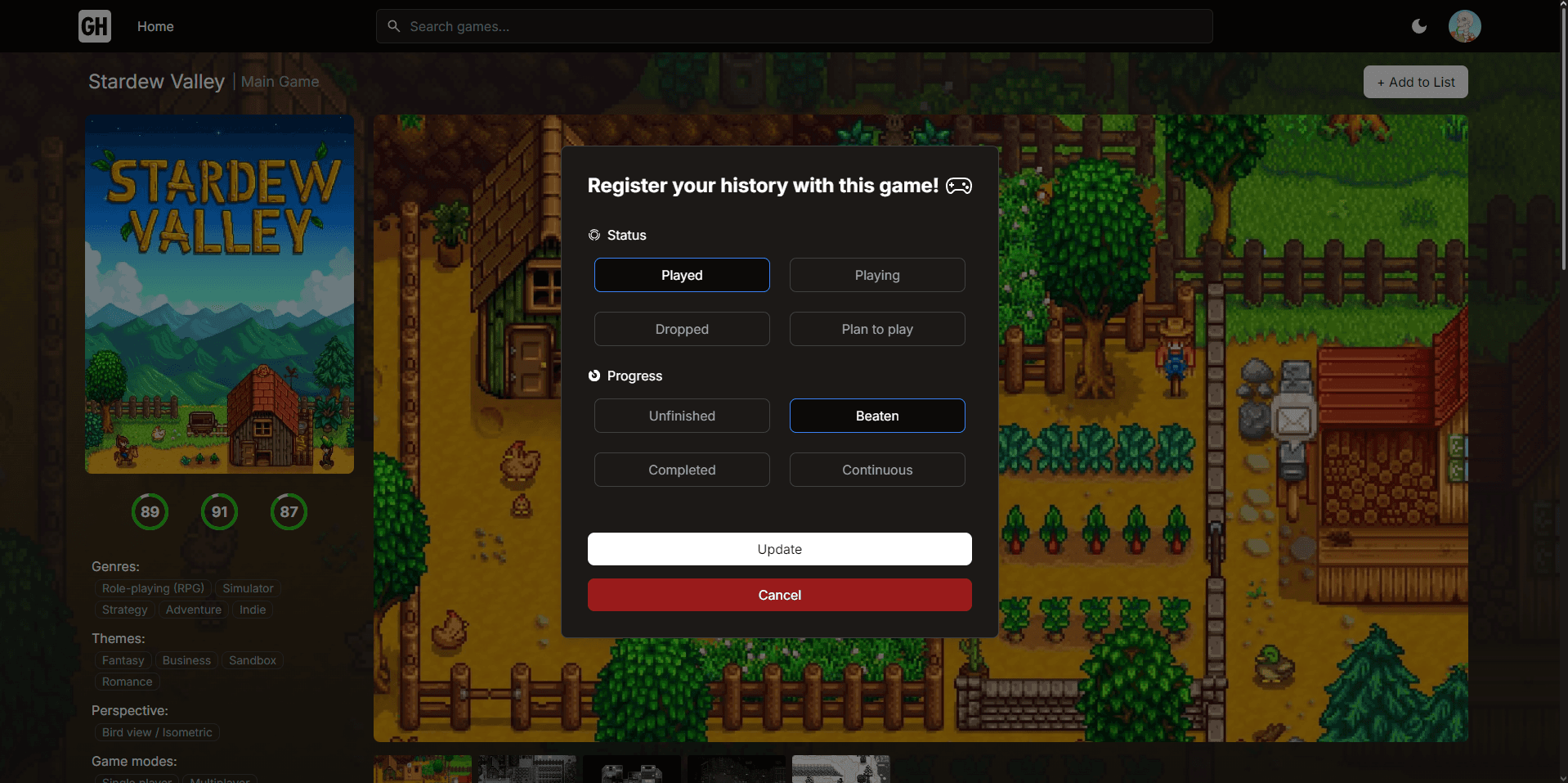 GameHub game page